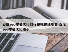 百度seo排名优化教程视频在线观看 百度seo排名优化助手