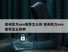 郑州实力seo推荐怎么样 郑州实力seo推荐怎么样啊