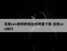 百度seo视频教程在线观看下载 百度seo技巧