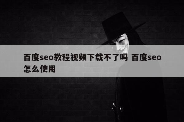 百度seo教程视频下载不了吗 百度seo怎么使用